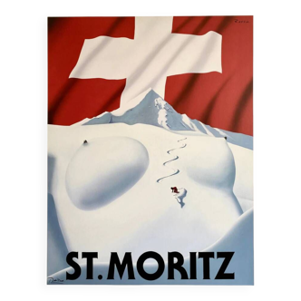 Original St Moritz poster by Razzia - Small Format - Signed by the artist - On linen