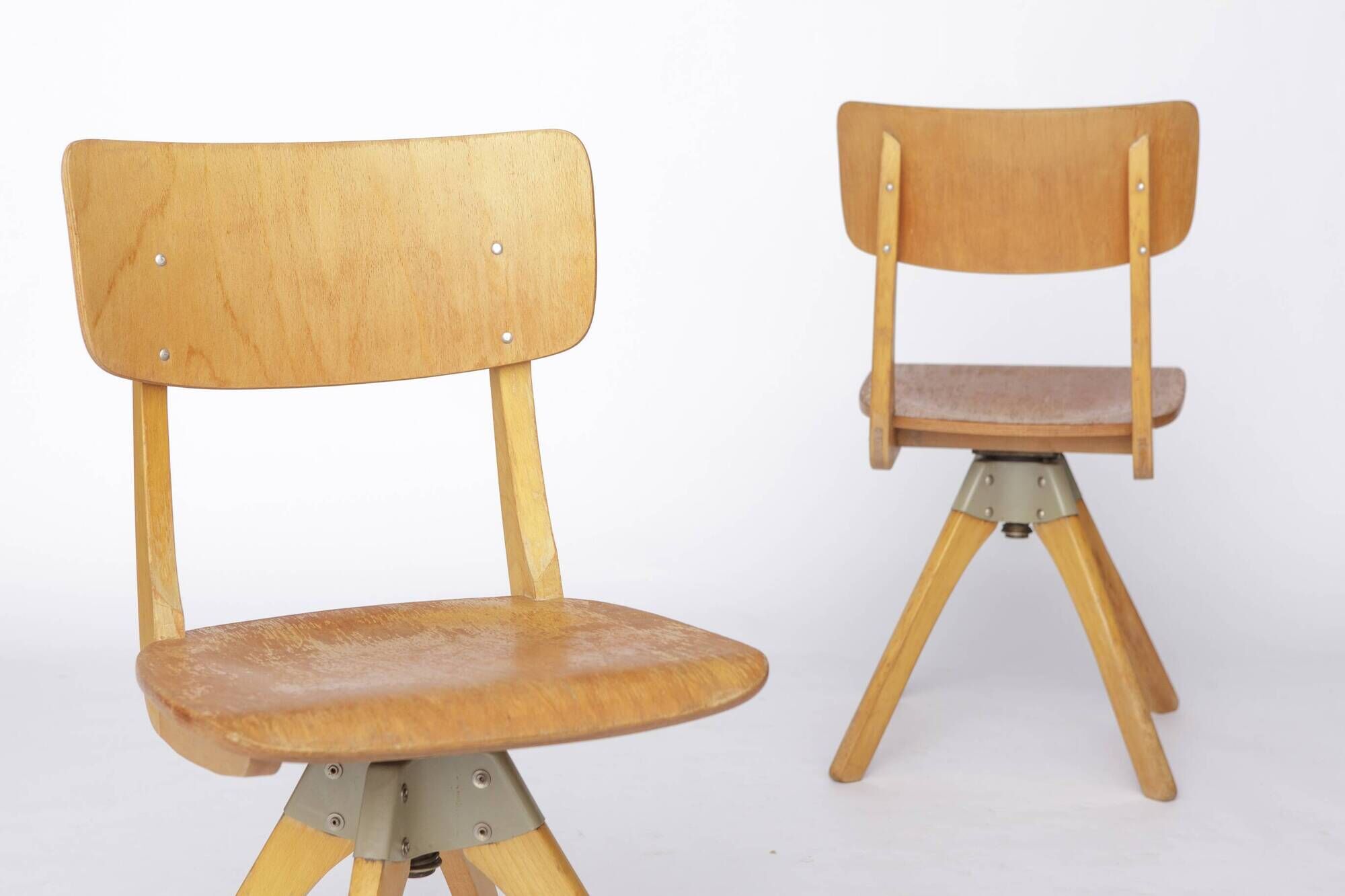 Pair of Vintage Casala Swivel Chairs, 1970s German Industrial Beechwood