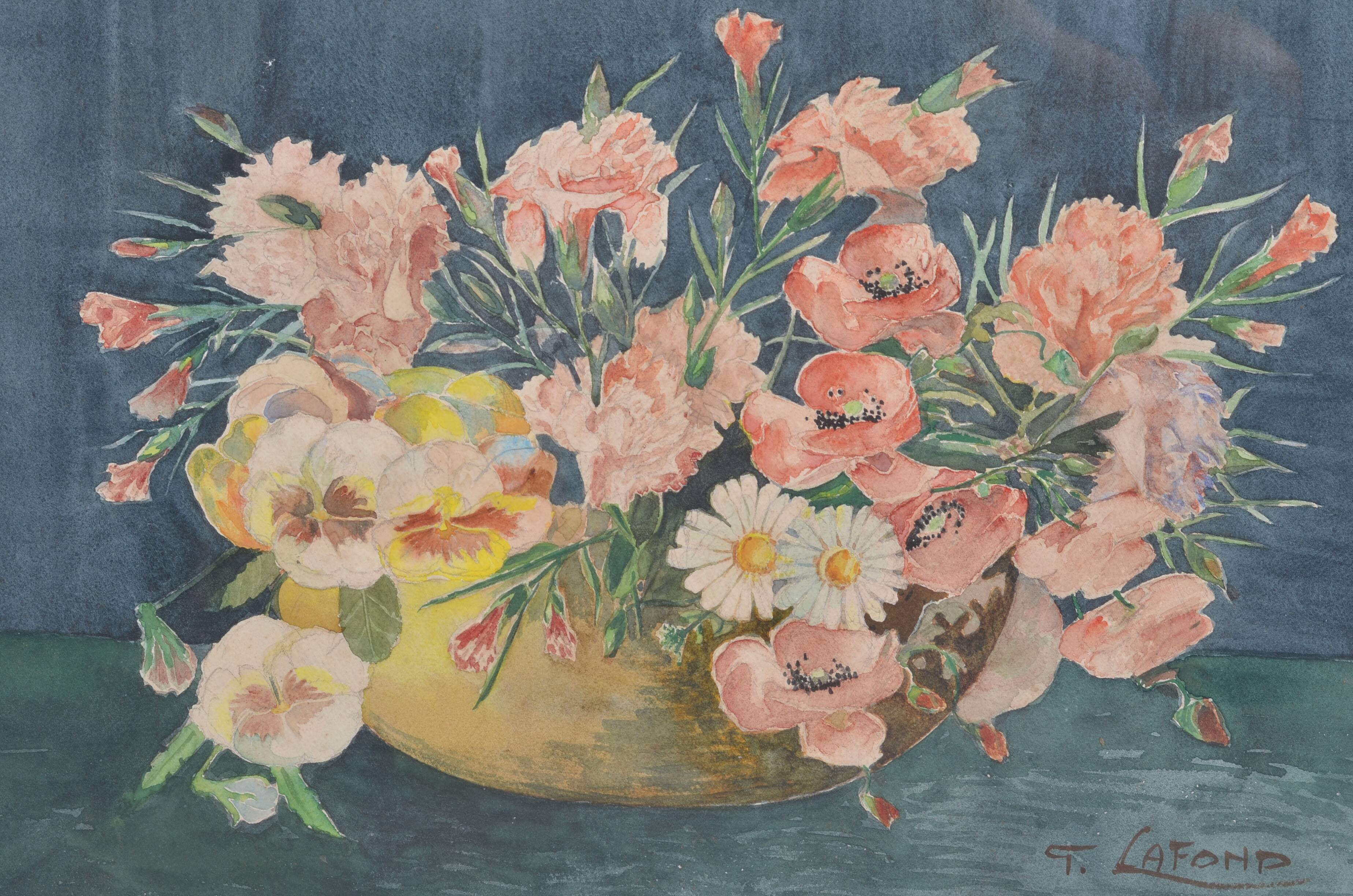 Aquarelle ancienne bouquet de fleurs