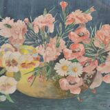 Aquarelle ancienne bouquet de fleurs