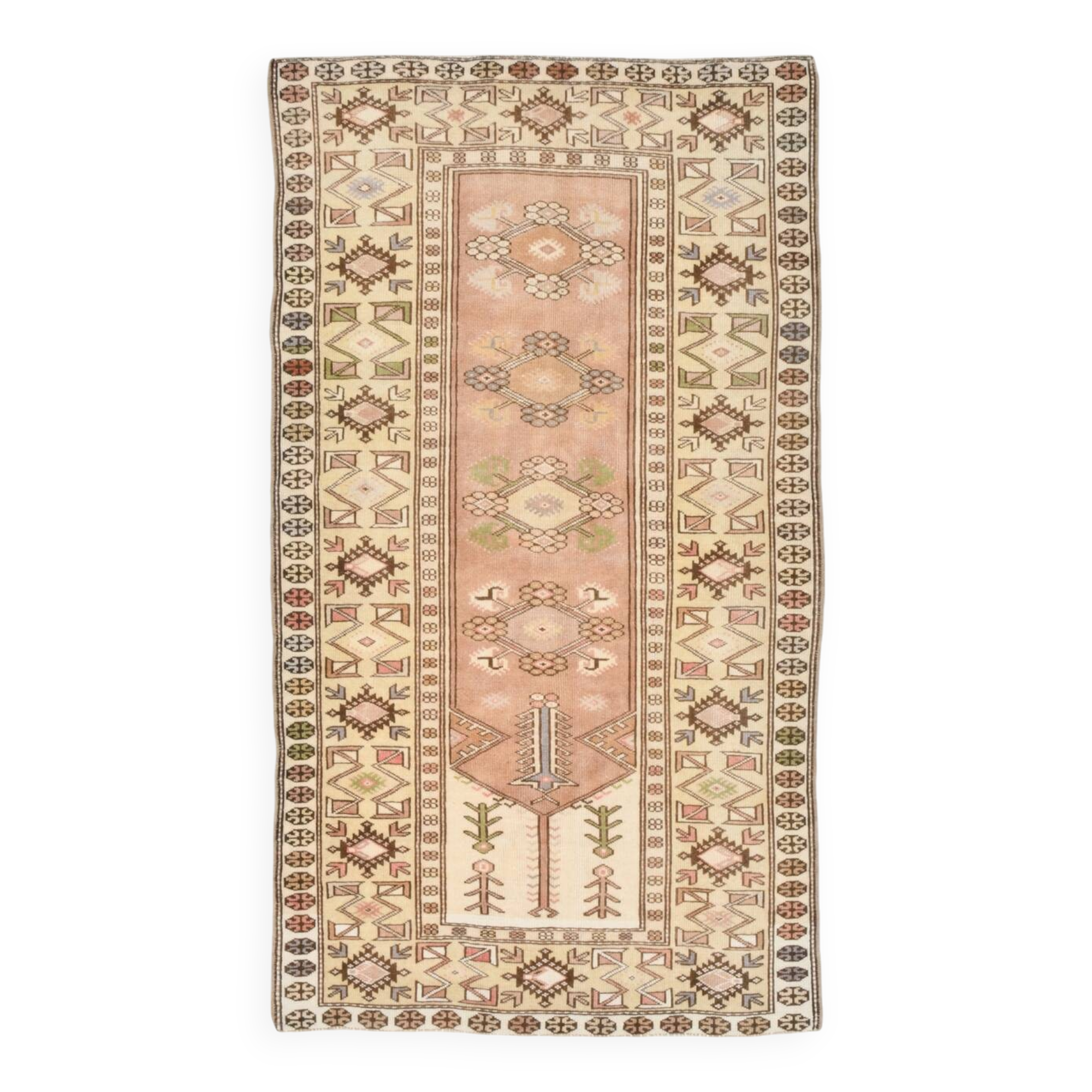 4x7 Cream & Brown Turkish Vintage Rug 120x211Cm SK 22198