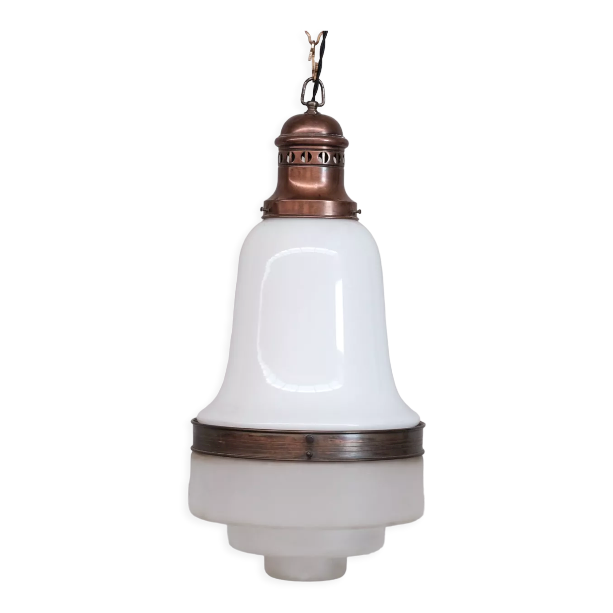 Antique two tone glass and copper pendant light