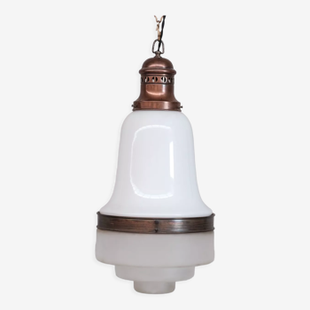 Antique two tone glass and copper pendant light