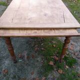 Cherry farm table, turned legs, 2 extensions