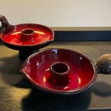 Duo of vintage enamelled ceramic candle holders born 60-70