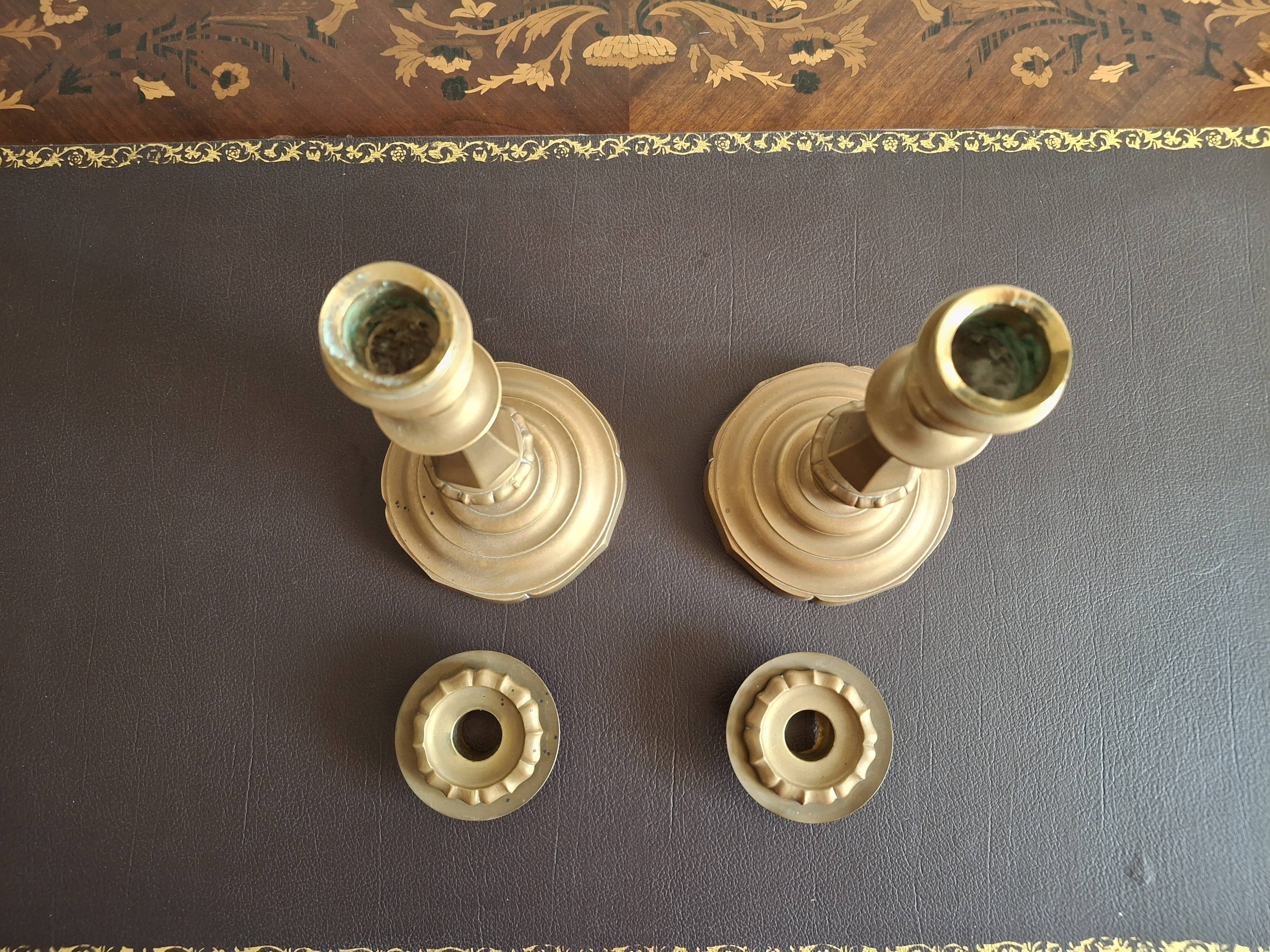 Pair of large candlesticks in gilded brass, 19th century
