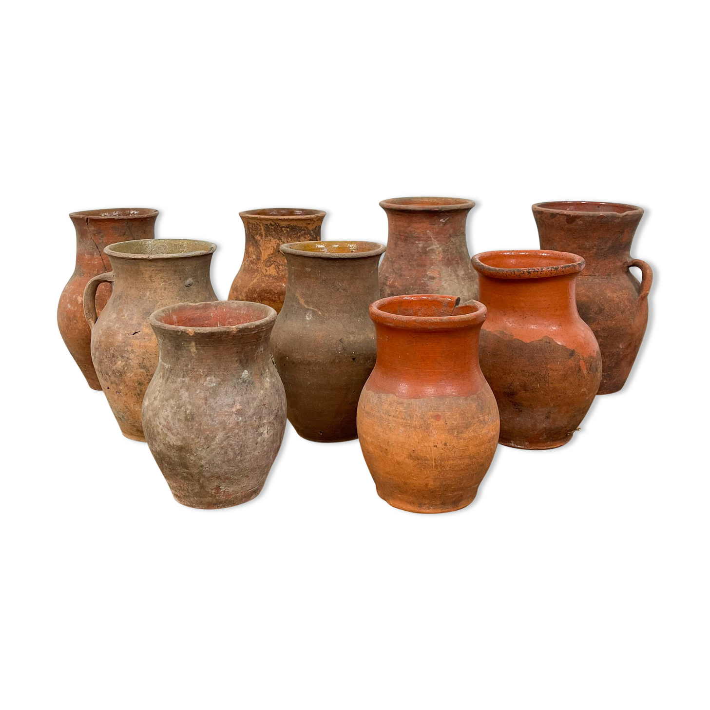 Batch of 9 antique terracotta vases