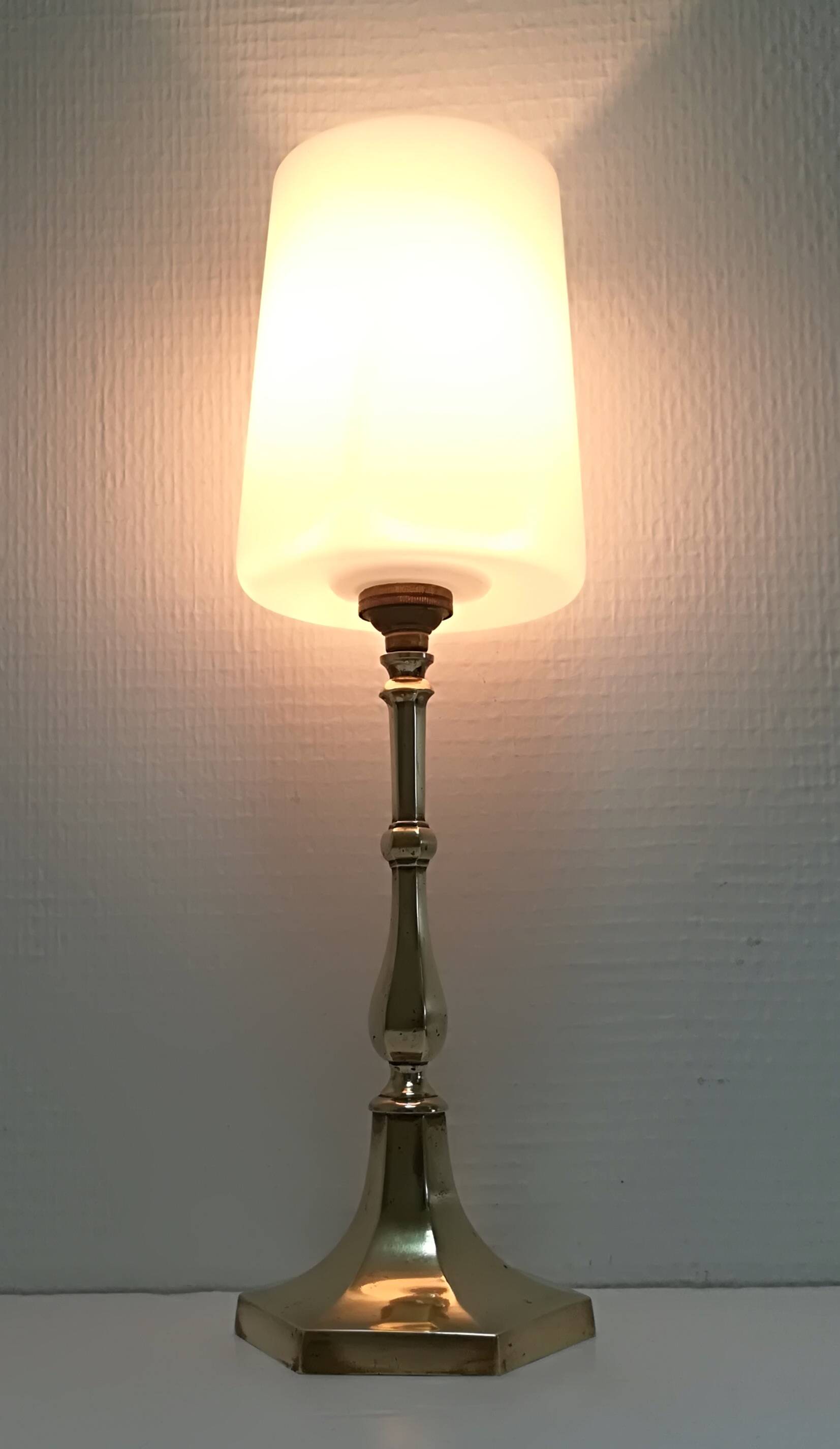 Solid brass opaline glass lamp from the 60s