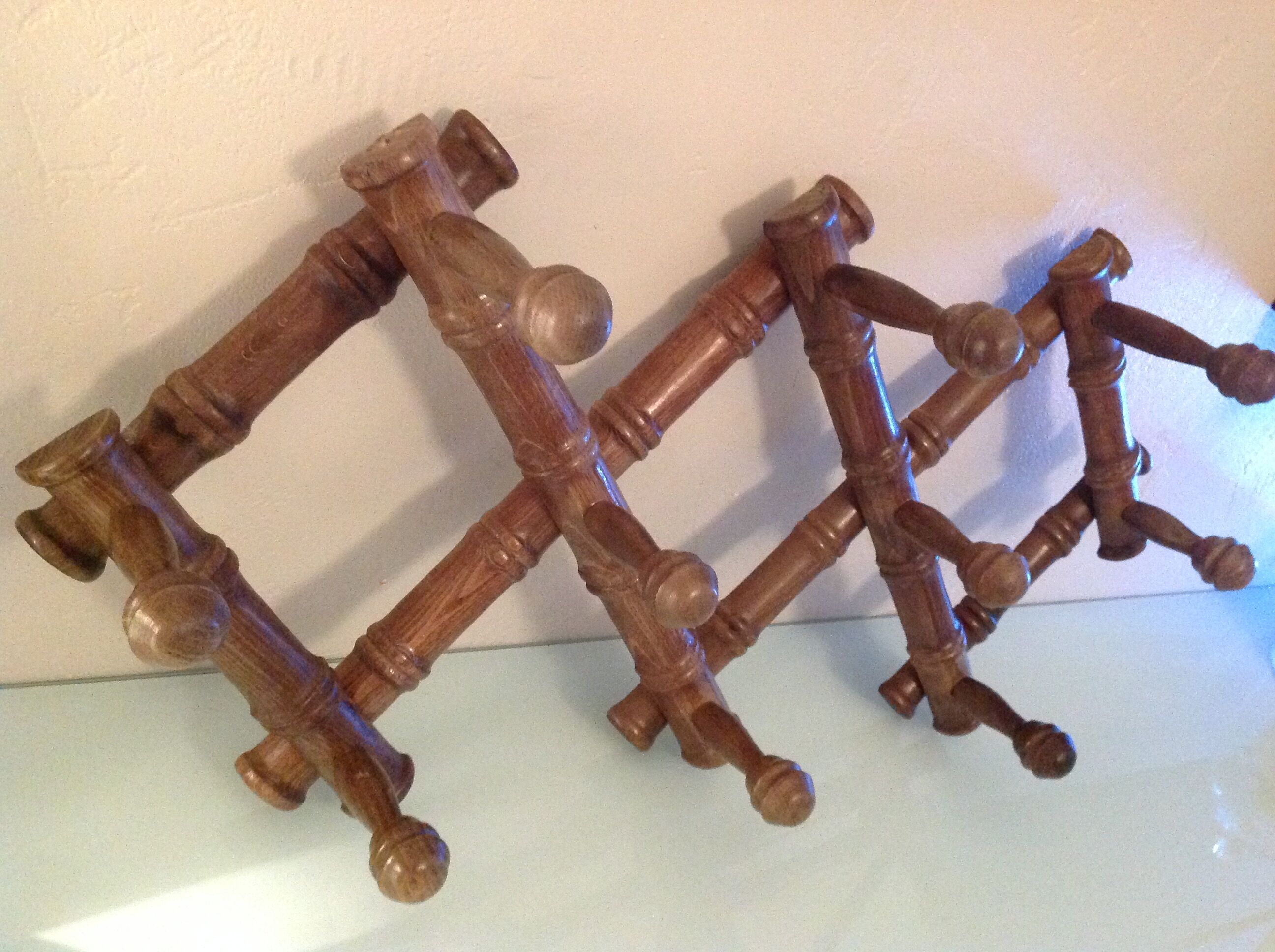 Ten-headed wooden accordion coat rack / vintage 60s-70s