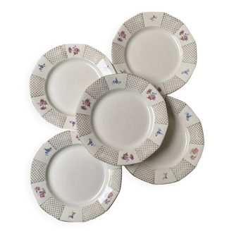 Set de 5 assiettes plates en porcelaine opaque Digoin Sarreguemines