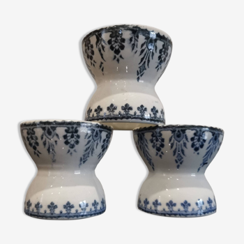 Lot de 3 coquetiers diabolo Terre de Fer décor bleu