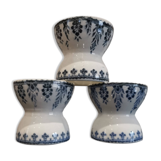 Lot de 3 coquetiers diabolo Terre de Fer décor bleu