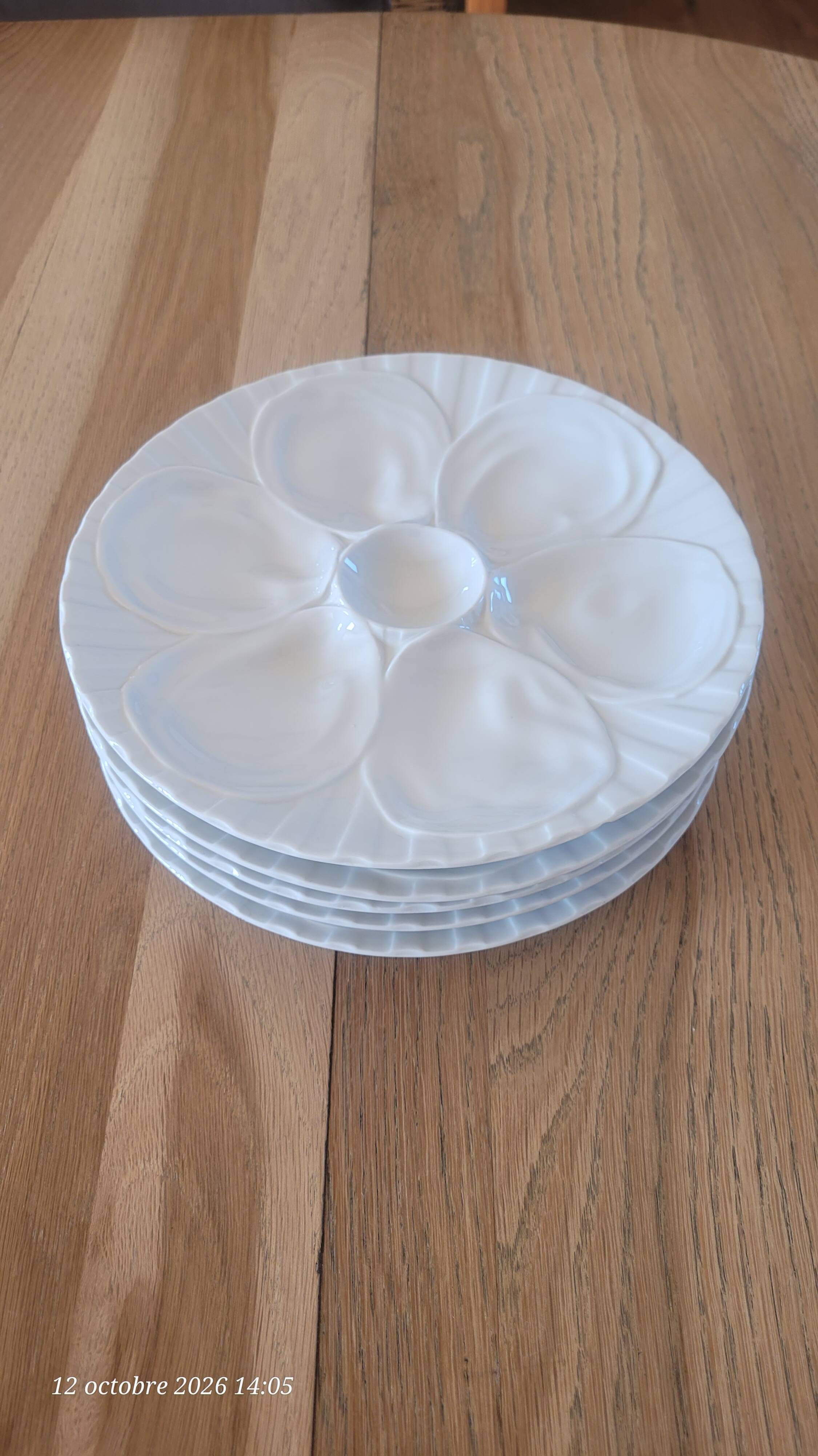 5 white porcelain oyster plates by Pillivuyt
