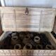 Authentic antique chest/trunk from Rajasthan, hammered metal and teak