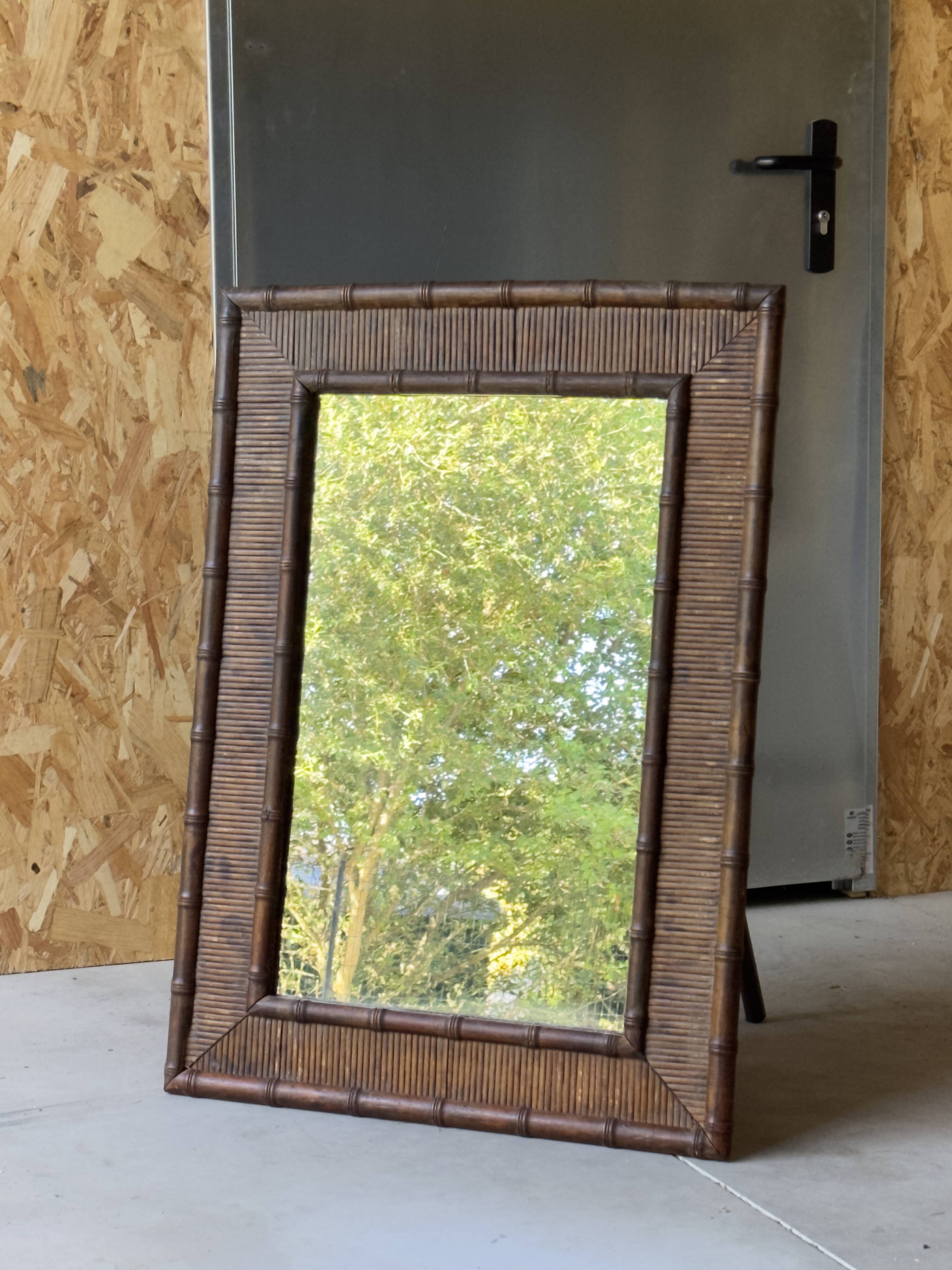 Bamboo and rattan mirror, 1960s-1970s