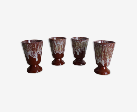Set of 4 mazagrans or Petit-Massé ceramic cups