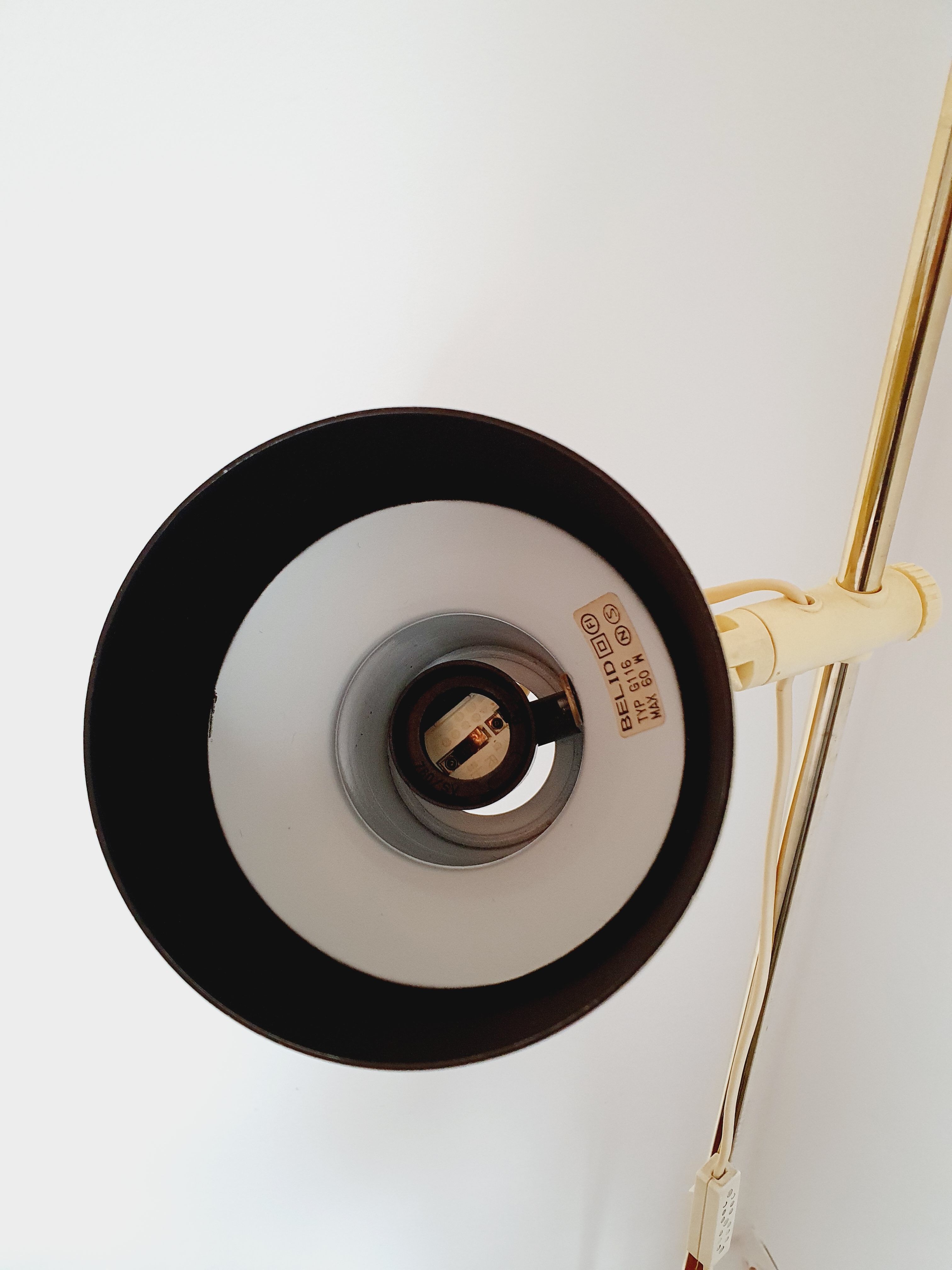 Golden Scandinavian floor lamp, 70s