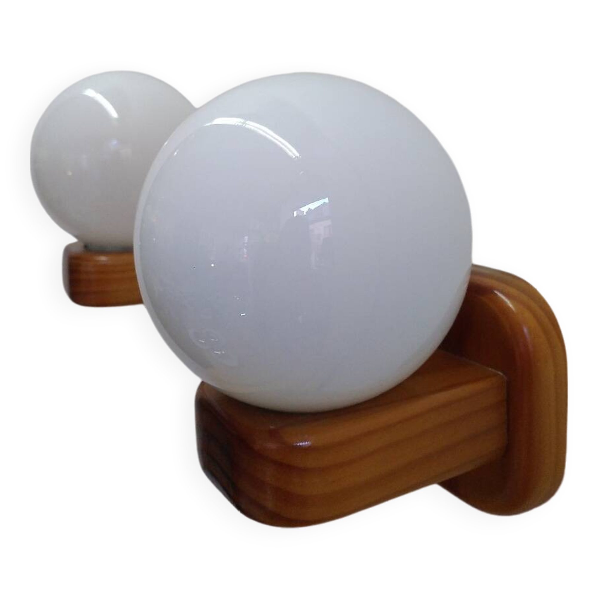 Pair of Scandinavian pine and opaline wall lights, 1980