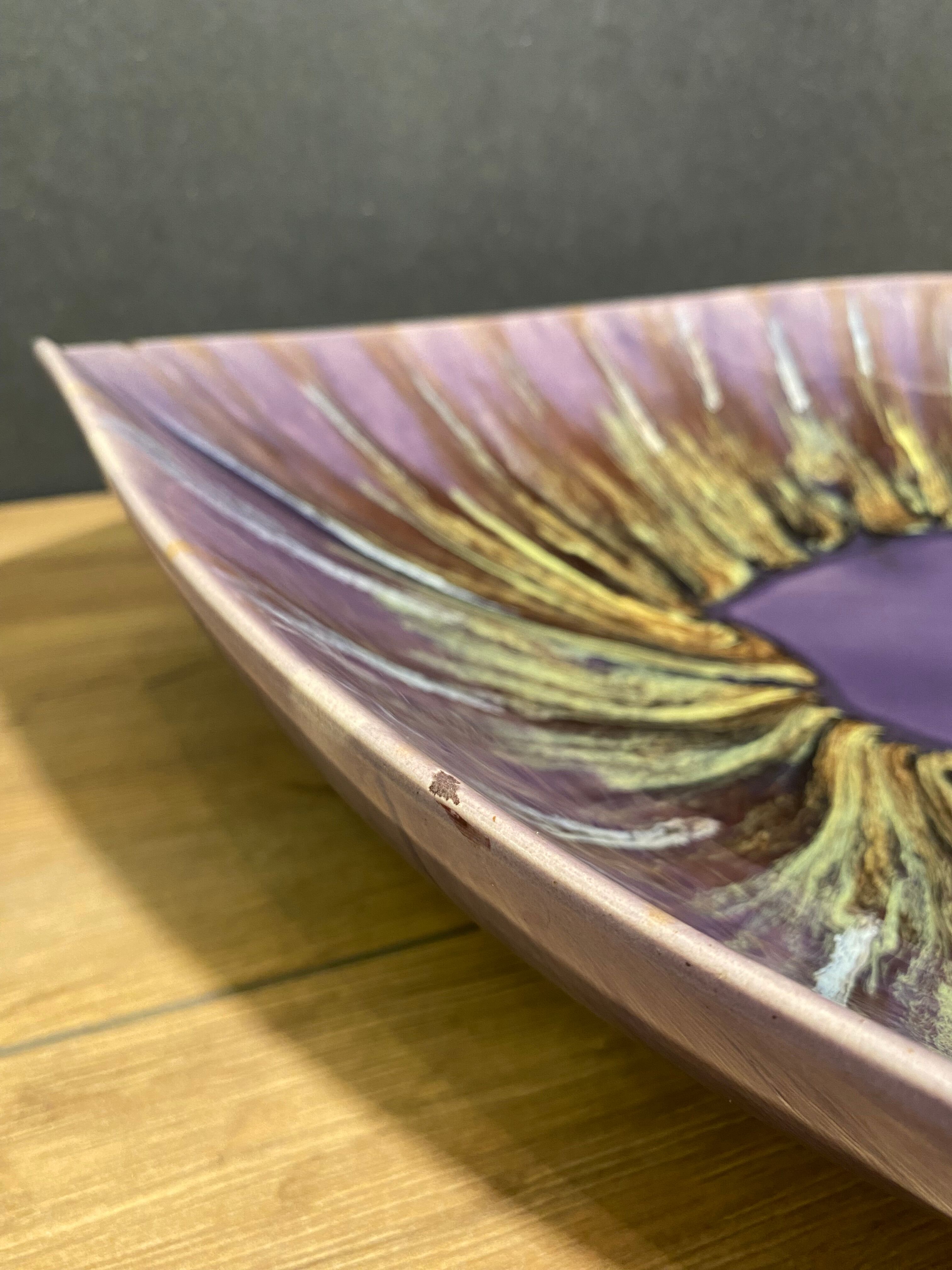 Large stylized vintage dish, Vallauris earthenware cut signed