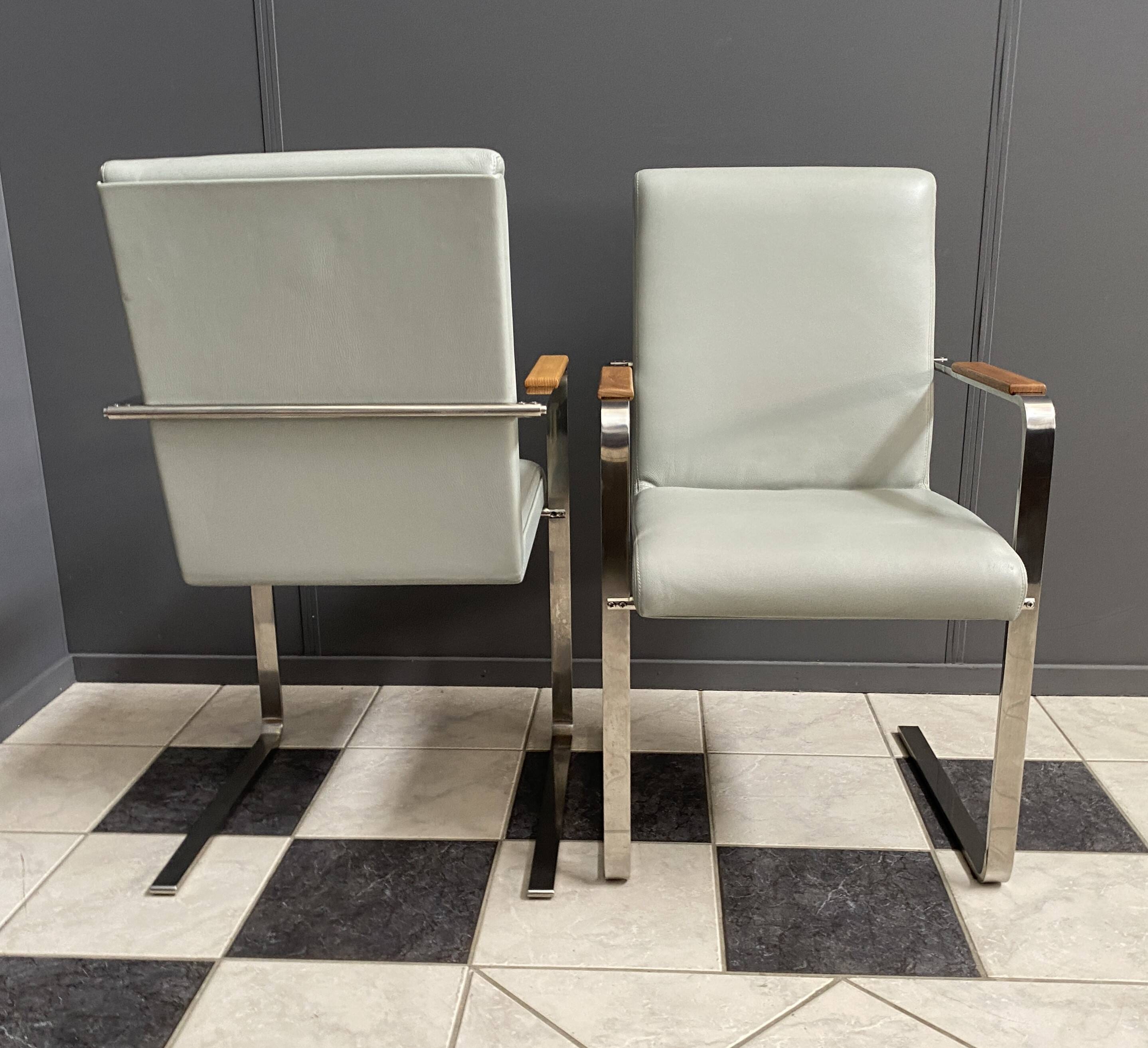 Unique Chrome and grey leather chairs made on demand 1980s
