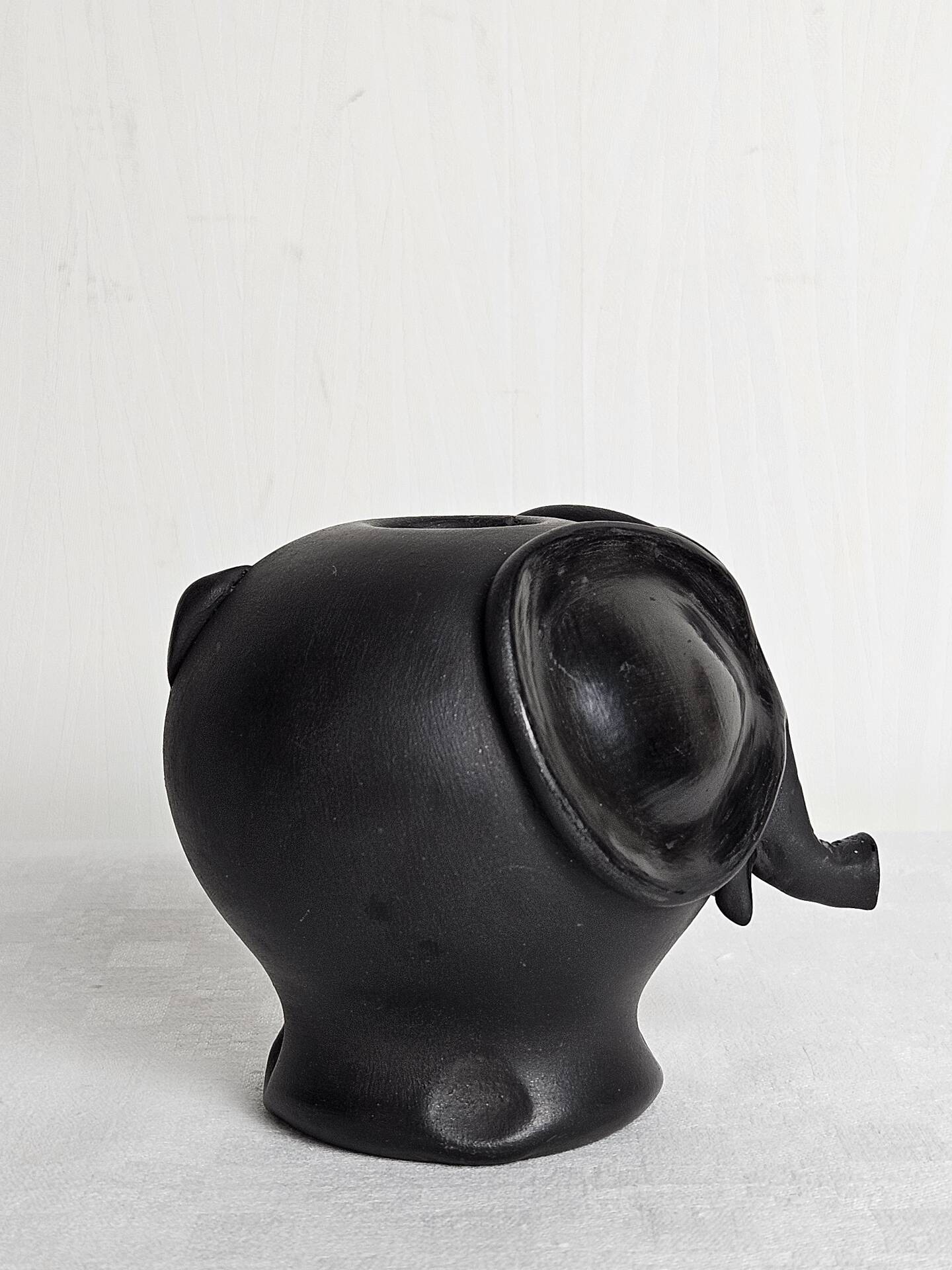 Stylised ceramic elephant candlestick signed vintage