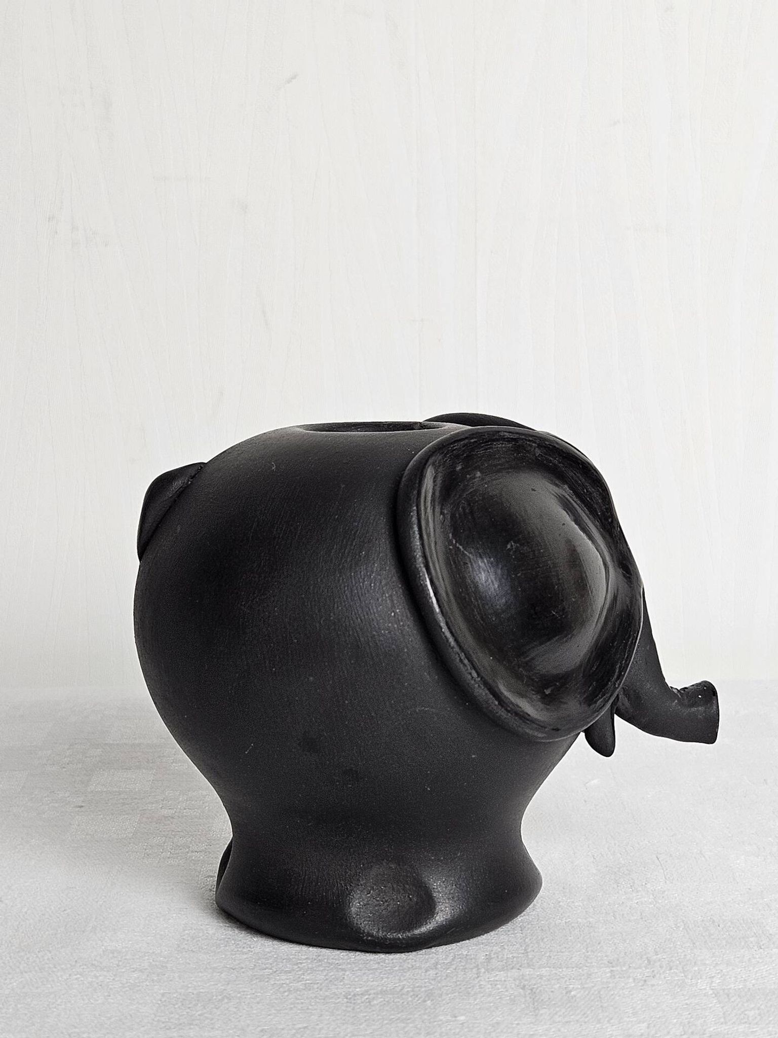 Stylised ceramic elephant candlestick signed vintage