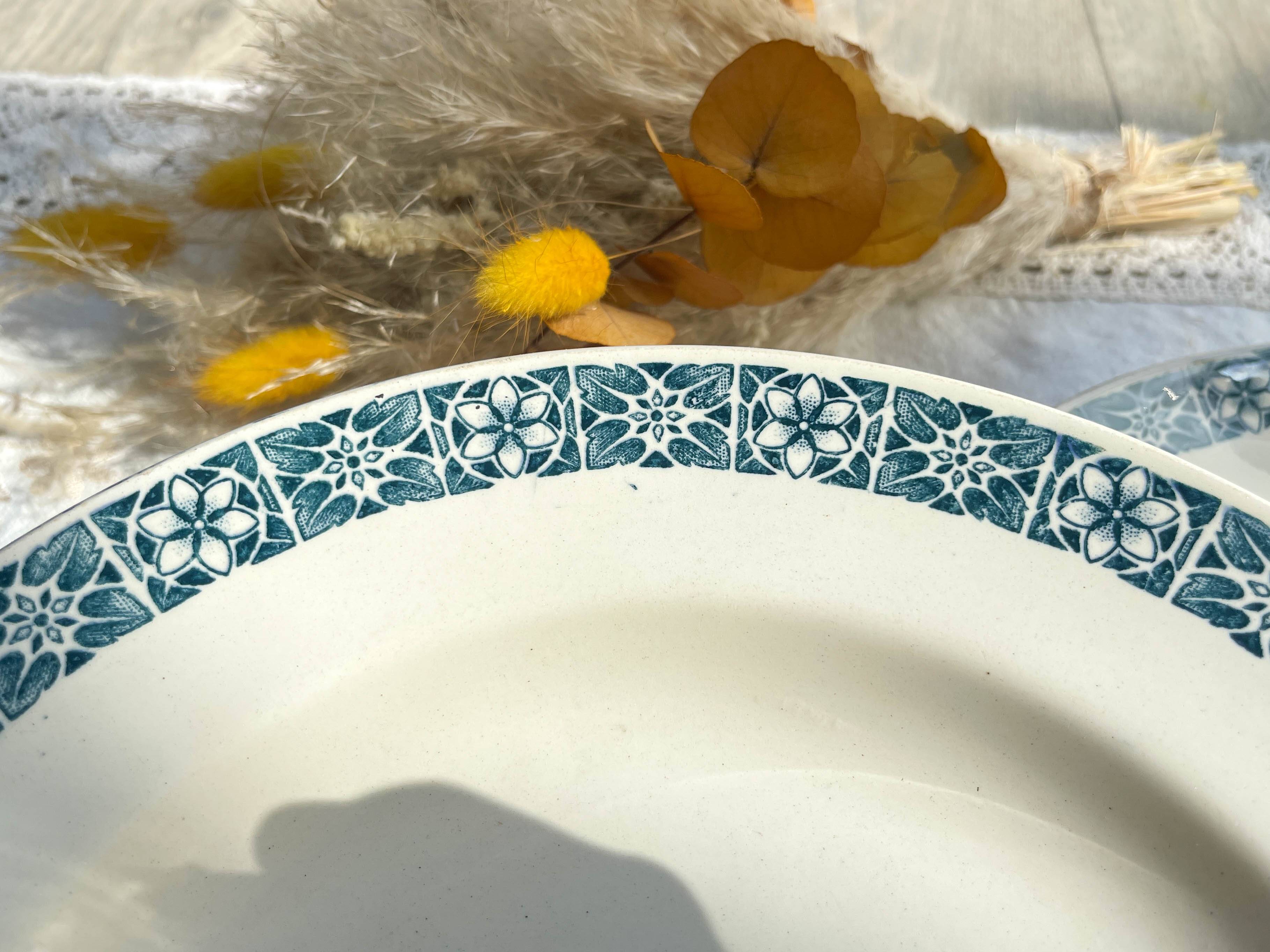 6 assiettes creuses terre de fer bleu longchamp modèle « rené »