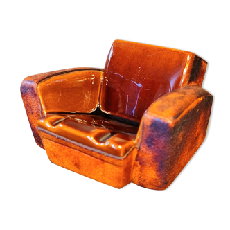 Ashtray Cigarette holder Club armchair in ceramic and vintage leather 50s 60s