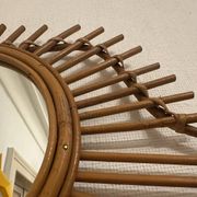 Vintage guitar-shaped rattan mirror
