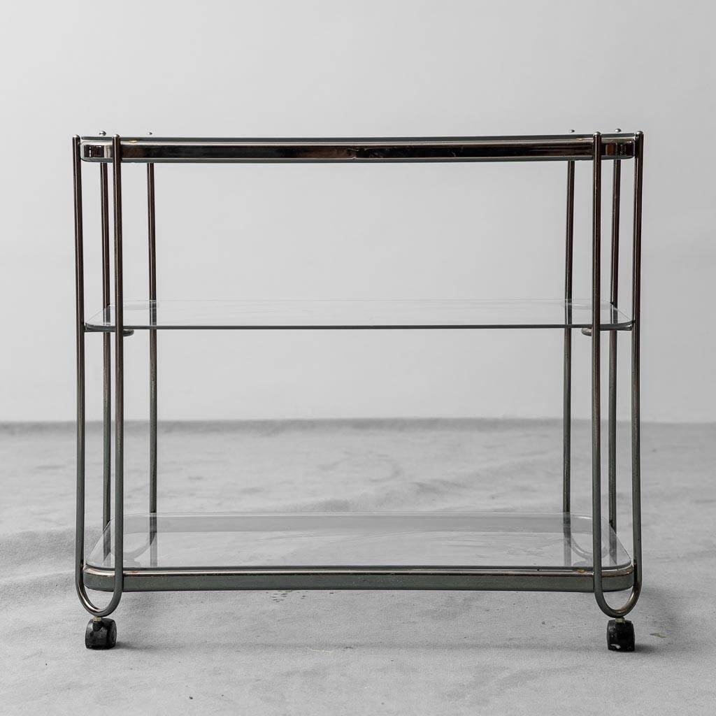 Carrello in metallo con ripiani in vetro anni ’60 vintage modernariato