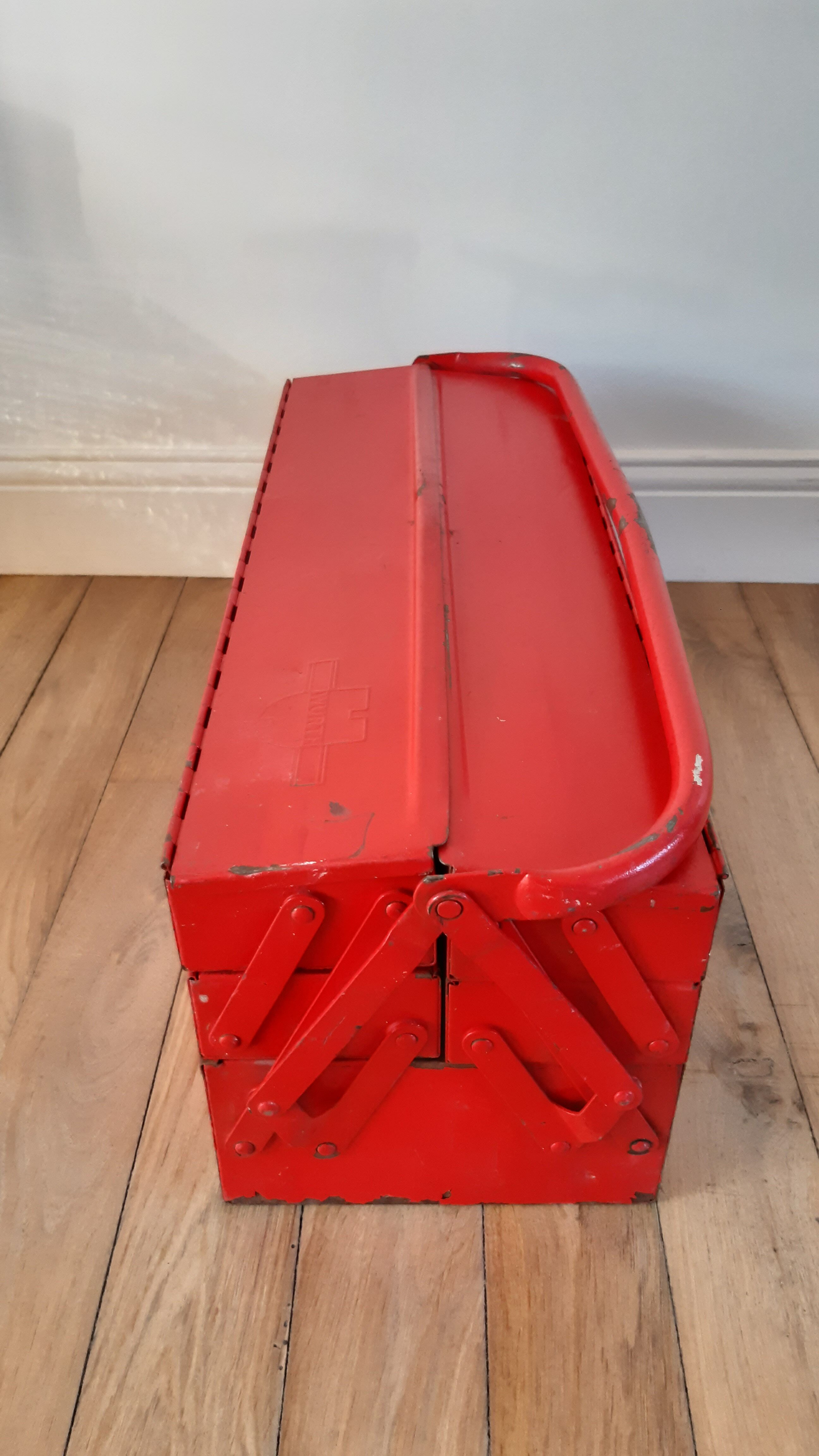 Bright red vintage tool box