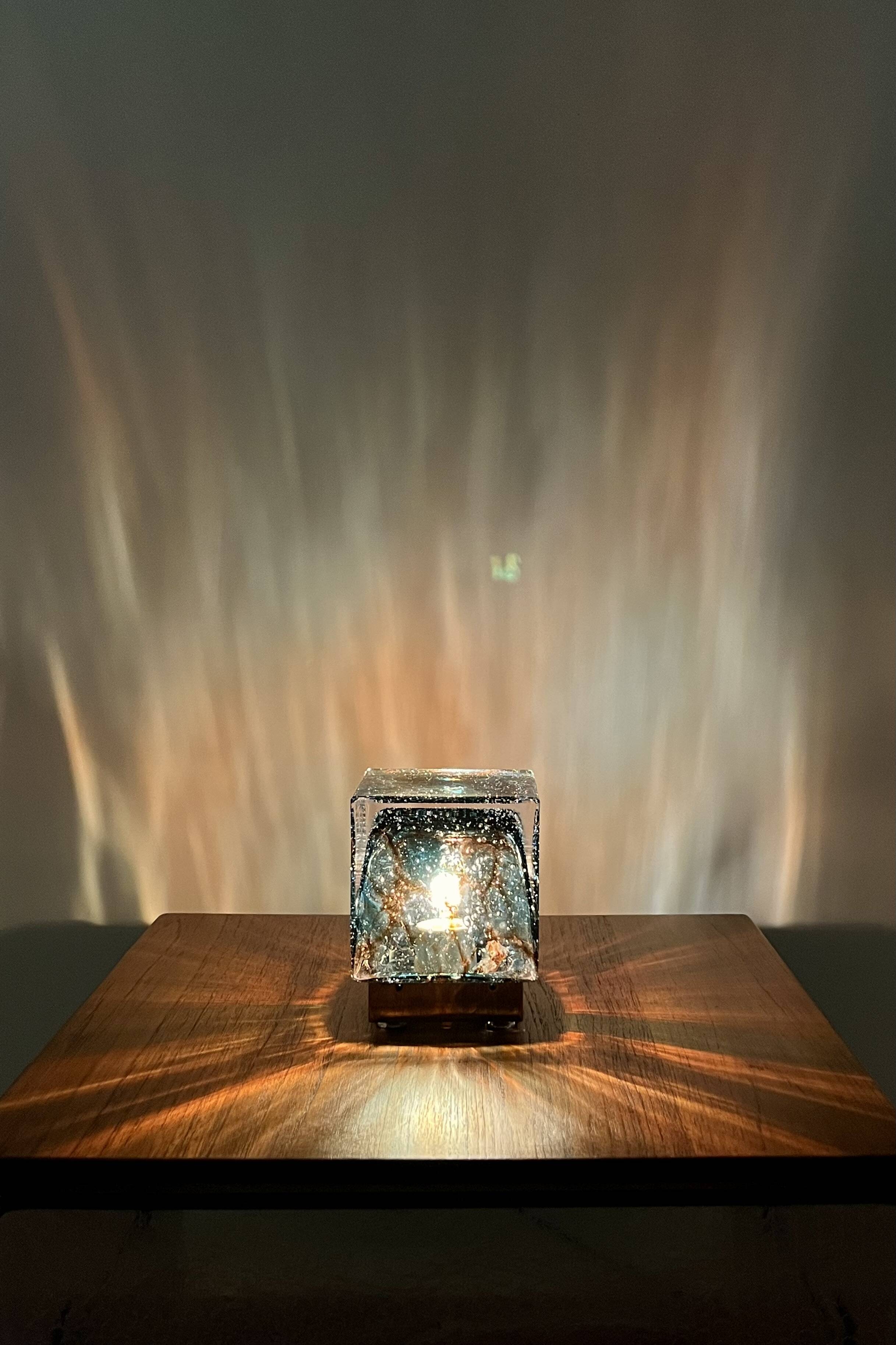 Cubical glass table lamp from Murano by Limburg, Germany, 1970s.