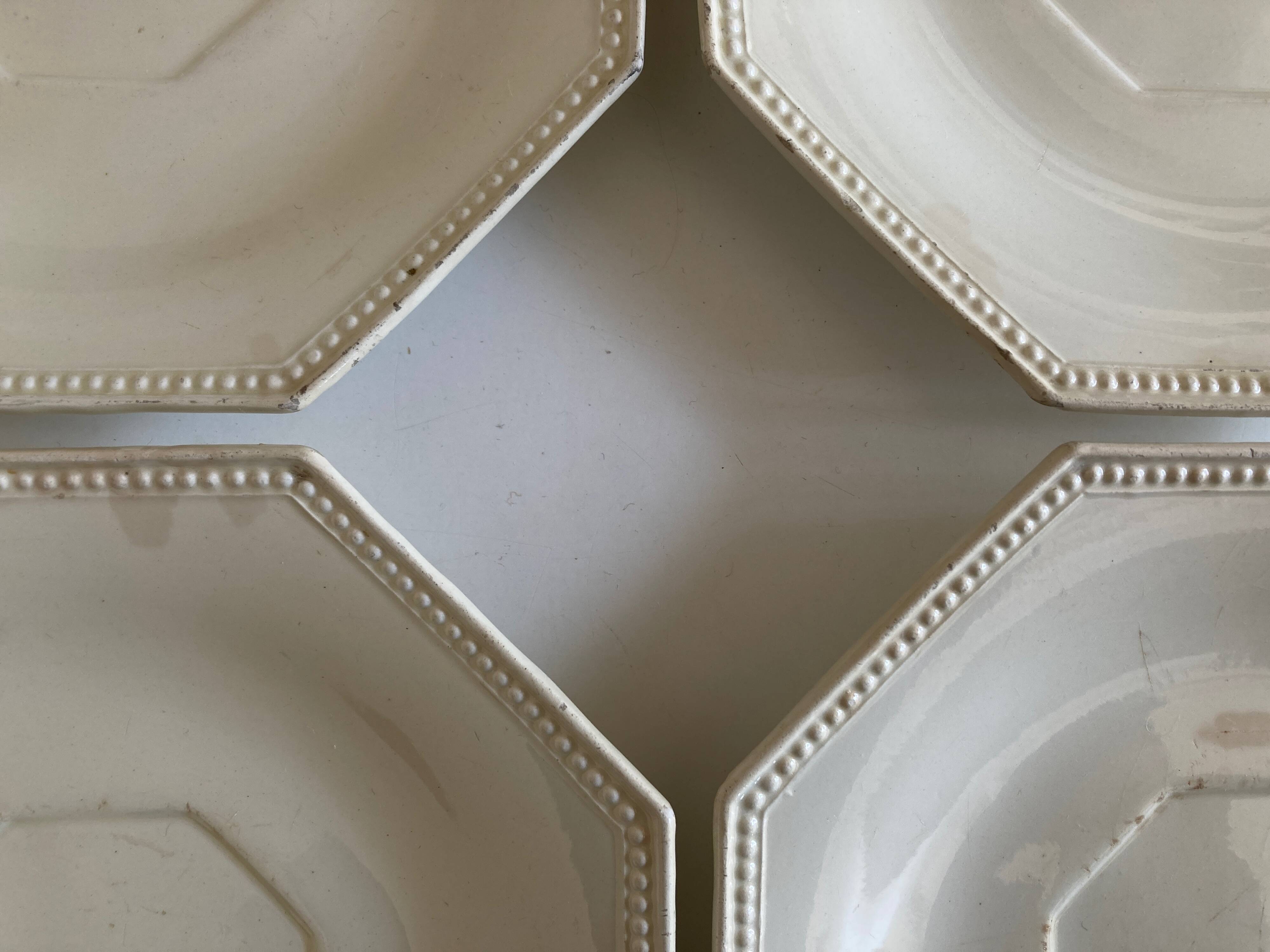 Set of 4 octagonal pearl plates Creil & Montereau 19th
