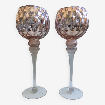 Glass tealight vases on gold mercurized foot