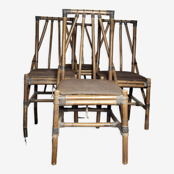 4 chaises bois façon bambou vintage années 70