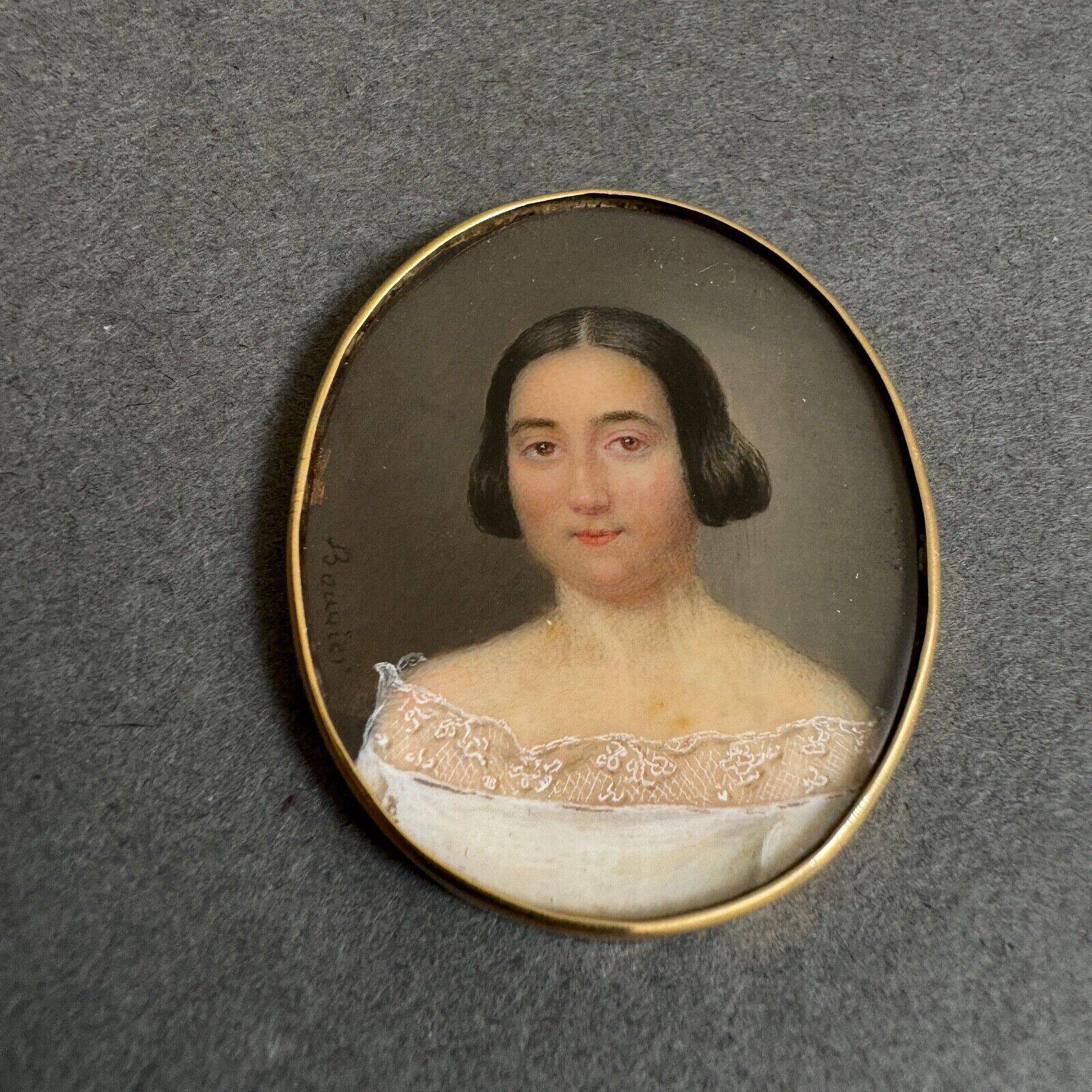 Miniature early 19th century hand painted by Bouvier portrait of a woman