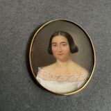 Miniature début XIXe peinte à la main par Bouvier portrait de femme