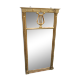 Old wooden mirror and gilded stucco 19th Style Louis XVI Trumeau Décor Columns and Lyre 52x102cm