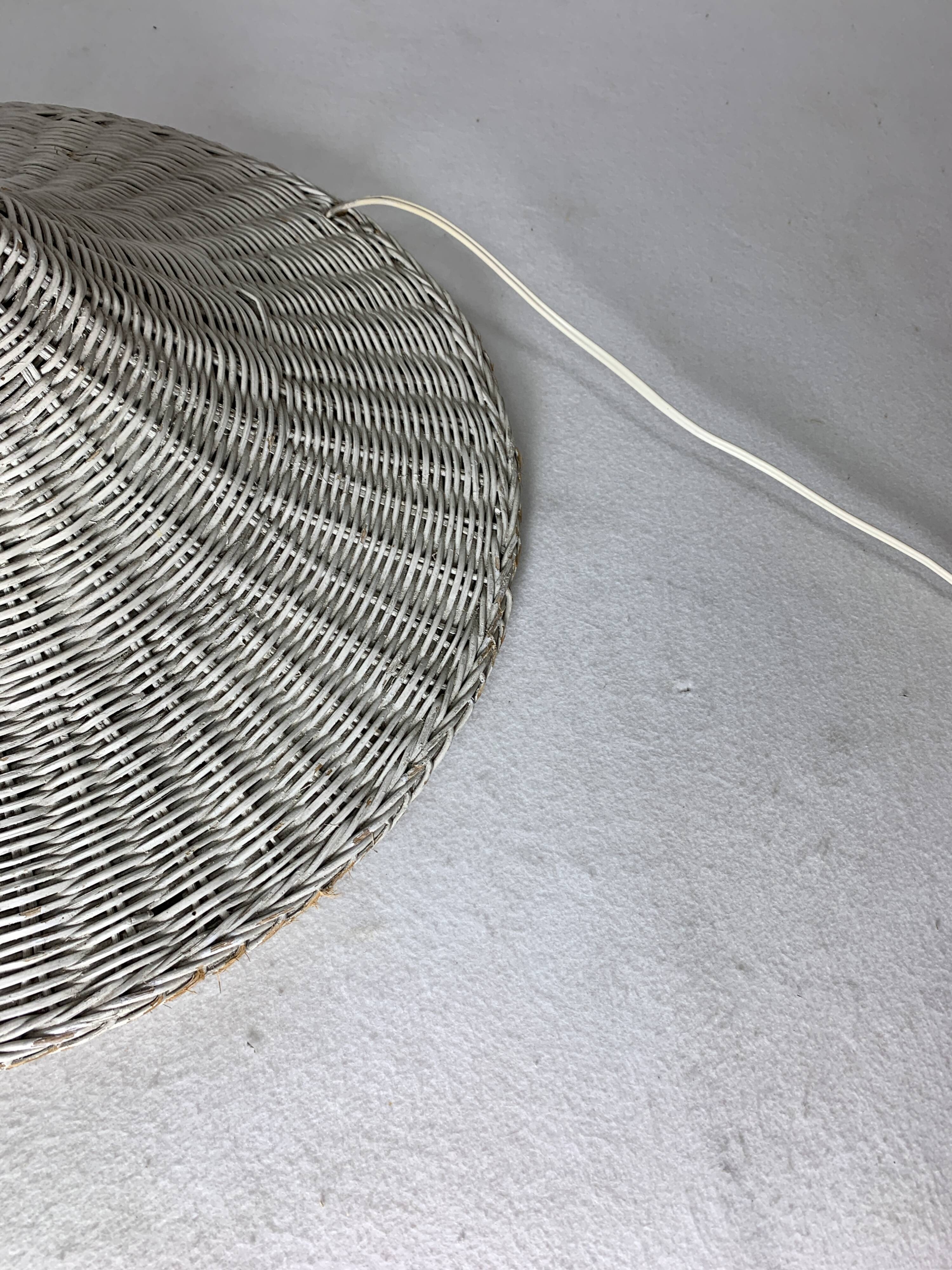 Mid-century French rattan wicker boho floor lamp, 1950s-1960s