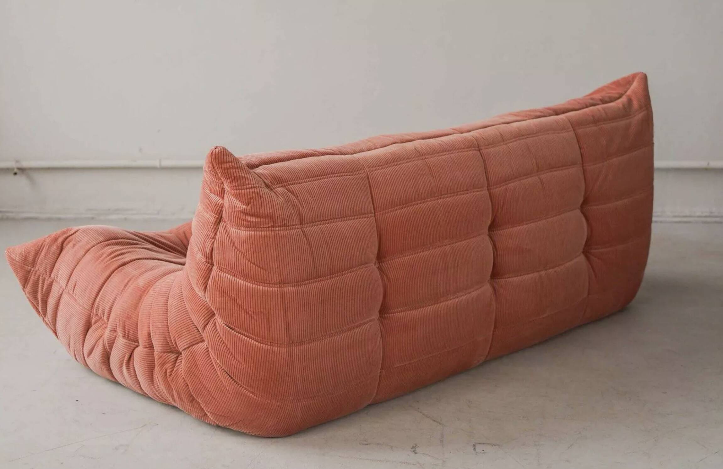 Coral corduroy Togo 3-seat & corner sofa by Michel Ducaroy for Ligne Roset