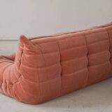 Coral corduroy Togo 3-seat & corner sofa by Michel Ducaroy for Ligne Roset