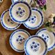 Set of 8 antique soup plates, blue flower decorations