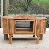 Parisian art deco 2-part sideboard renovated in solid oak and marble 1940 152c