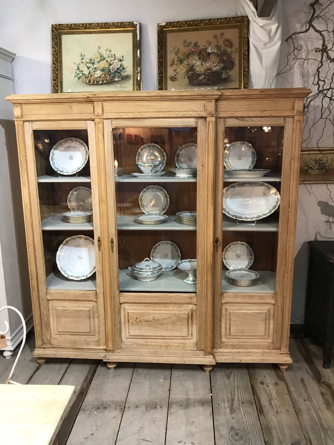 Pickled oak display bookcase