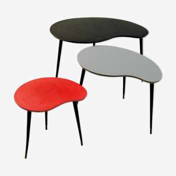 Colourful set of 1950s kidney shaped nesting tables