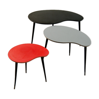 Colourful set of 1950s kidney shaped nesting tables