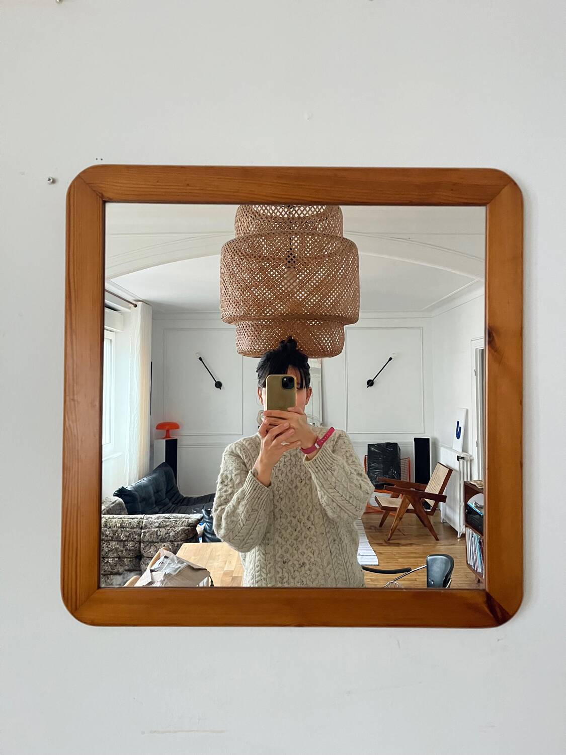 Vintage 70s pine mirror