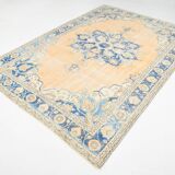 7x10 Orange and Blue Vintage Persian Rug, 206x294 Cm