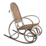 Rocking chair in curved beech and cane