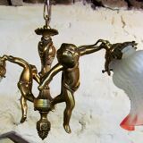 Lustre vintage français bronze 2 chérubins putti 2  signé Mathieu